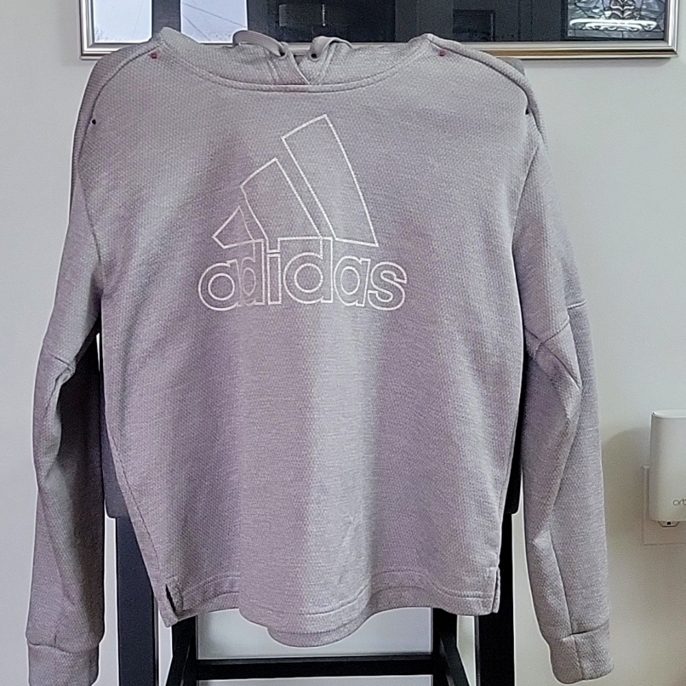 Adidas Climawarm Hoodie Large Gray & White